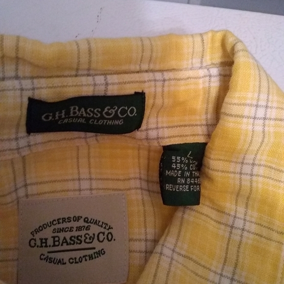G H BASS & CO Men's Shirt Plaid Yellow White Size L/50 - Picture 4 of 7